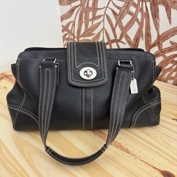 Coach Handbags - Coach Hampton Black Leather Satchel